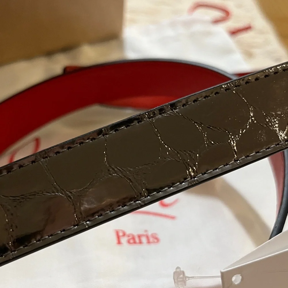 NWT Christian Louboutin Athracite Gun Metal Black Belt with Red Interior
